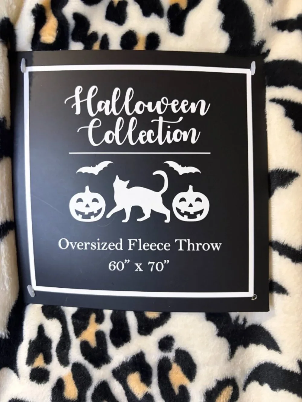 Halloween Bat Leopard Print Oversized Plush Throw Blanket 60x70 Spooky Cozy NWT
